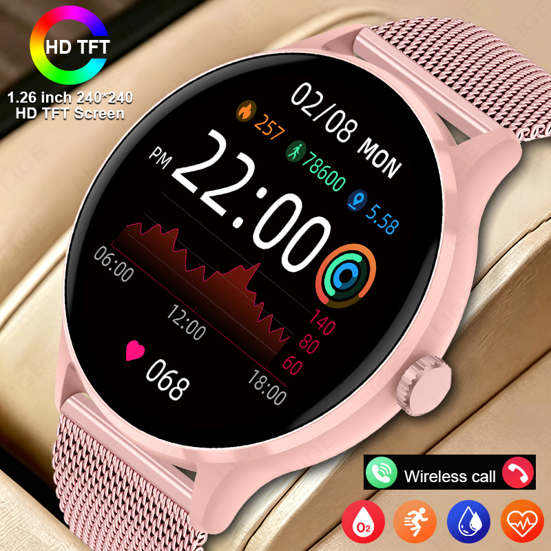 Watches Ladies Smartwatch - LIGE Wasserdichte Damen-Smartwatch mit Echtzeit-Wettervorhersage, Herrenuhren,