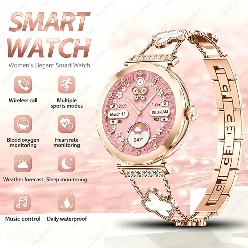 Watches Ladies Smartwatch - Roségoldene Damen-Smartwatch 2026 mit Bluetooth-Anruf, Herzfrequenz-,